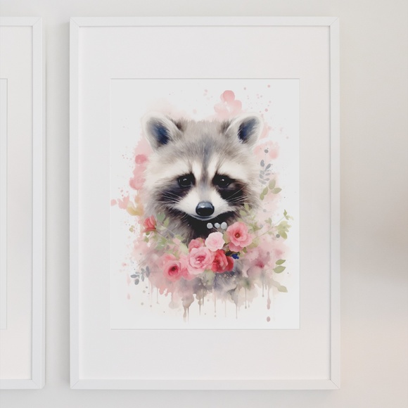 Cute Raccoon Watercolor Wall Art Illustration Print Poster Card Unframed - Picture 6 of 6